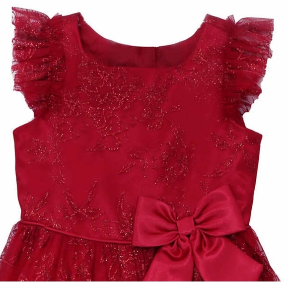 RED RUFFLE FLUTTER SLEEVE PARTY DRESS 3 4 5 - Picture 3 of 7